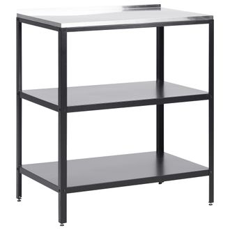 Beliani Cocina Exterior De Metal Negro Plateado 80 Cm Isla Acero Inoxidable 2 Estantes Vilama