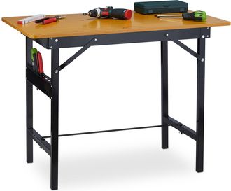 Relaxdays Relaxdays - Mesa Plegable Taller, Hasta 100 Kg, Regla, Transportador, 76x100x60cm, Banco Trabajo Carpintero, Natural Negro
