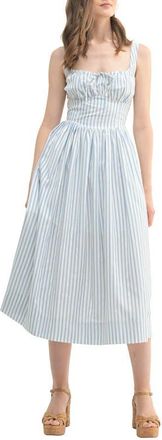 All in Favor Textured Stripe Cotton Blend Sundress in Cream Blue Stripe at Nordstrom, Size X-Large