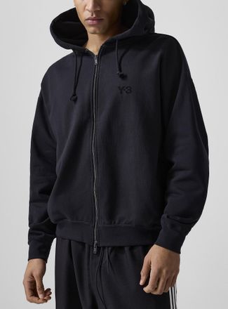 Yohji Yamamoto Mens Tone-on-tone logo zip-up hooded sweatshirt