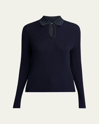 Jil Sander Long-Sleeve Button-Keyhole Polo Shirt