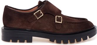 Santoni Double-buckle Suede Shoe - female - Santoni - Flat Shoes - Brown - 3 1/2 UK - Shoes