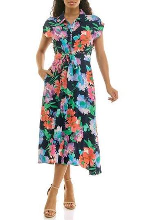 Nina Leonard Print Short Sleeve Shirtdress in Navy Multi Print at Nordstrom Rack, Size X-Large