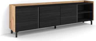 Skraut Home Skraut Home - Mueble Tv, Televisi&oacute;n, Muebles De Sal&oacute;n, Almacenaje, 207x35x61cm, Para Tv Hasta 80, Dise&ntilde;o Industrial, Estilo Moderno, Negro Y Roble