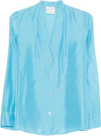 Forte_Forte Silk Shirt - Dames - Overhemden - Blauw - S - Satijn - Overhemden