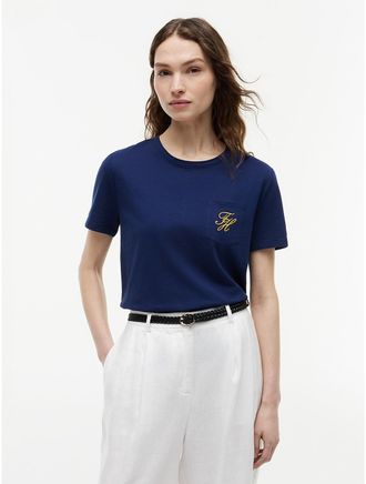 Tommy Hilfiger Womens Script Monogram Pocket T-Shirt - Navy - XXL