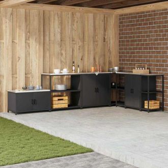 vidaXL Estante De Almacenamiento De Cocina Con Estante Negro Acero Vidaxl