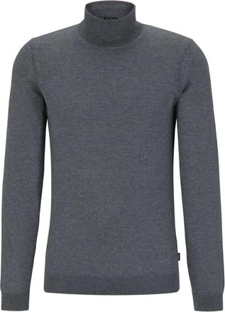 HUGO BOSS Slanke Pasvorm Wol Trui met Rolkraag - Heren - Coltruien - Grijs - M - Wol - Truien & Vesten