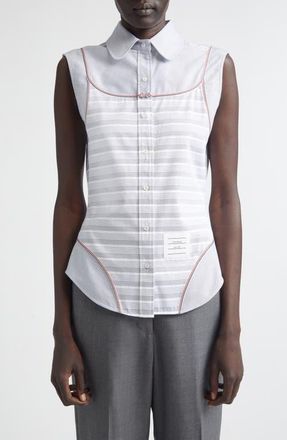 Thom Browne Bodysuit Effect Sleeveless Oxford Shirt in Navy at Nordstrom, Size 10 Us