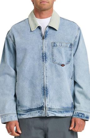 Quiksilver Surf Harrington Corduroy Collar Denim Jacket in Light Indigo at Nordstrom, Size Xx-Large