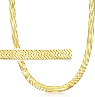 Ross-Simons Italian 8mm 18kt Gold Over Sterling Herringbone Necklace