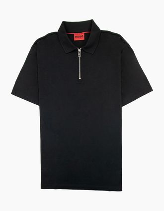 HUGO BOSS Mens Hugo Dozelot Zip S/s Polo Shirt Black 001 - Size: 36