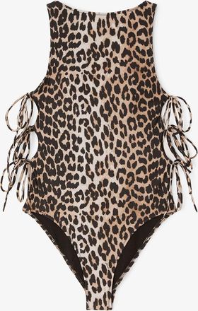Ganni Swimsuit in Leopard - Size XXS Brown