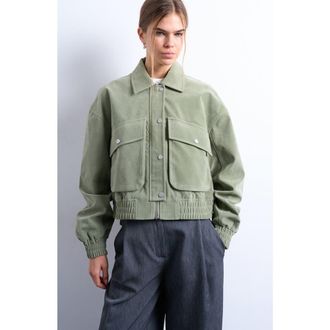 Topshop Crop Bomber Jacket in Sage at Nordstrom, Size X-Small