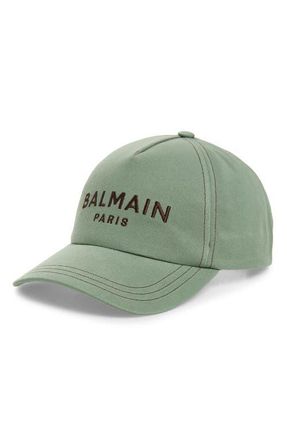 Balmain Logo Embroidered Adjustable Cotton Twill Baseball Cap in Ujf Green/Brown at Nordstrom