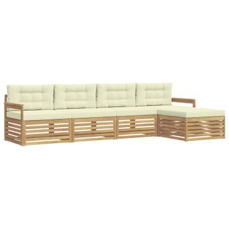 vidaXL Conjunto De Sof&aacute;s De Exterior 5 Pcs Blanco Y Crema Poli&eacute;ster Vidaxl