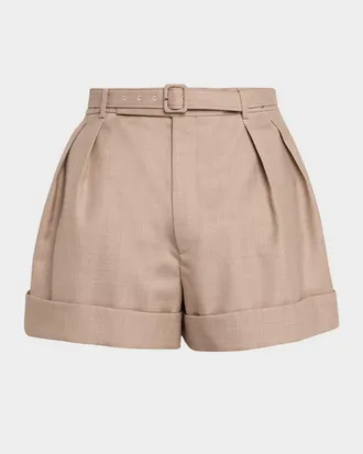 Saint Laurent Men & apos;s Wool and Cotton Tailored-Fit Belted Shorts