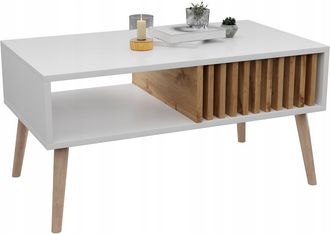 OEM Tavolino Da Caff&egrave; Scandinavo, Lamelle, Bianco/marrone Chiaro, Tavolino Da Loft Con Ripiano