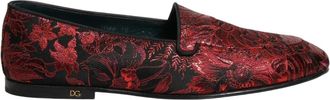 Dolce & Gabbana Floral Jacquard Slip-On Loafers - Heren - Loafers - Rood - 44 EU - Leer - Schoenen