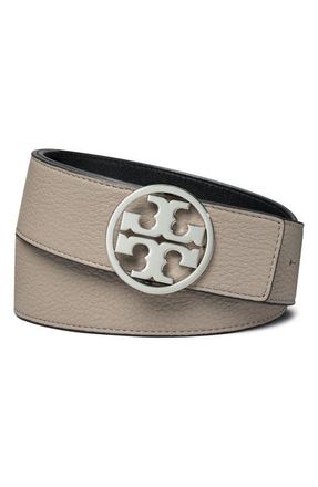 Tory Burch Miller 1.5-Inch Reversible Logo Belt in Gray Heron/black/silver at Nordstrom, Size X-Small