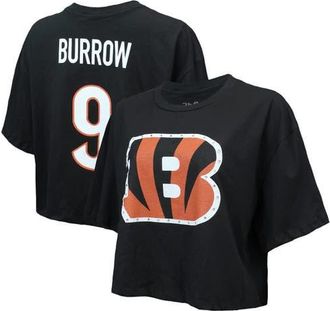 Majestic Threads Womens Majestic Threads Joe Burrow Black Cincinnati Bengals Swarovski Crystals Boxy Cropped Name & Number T-Shirt at Nordstrom, Size Xx-Large