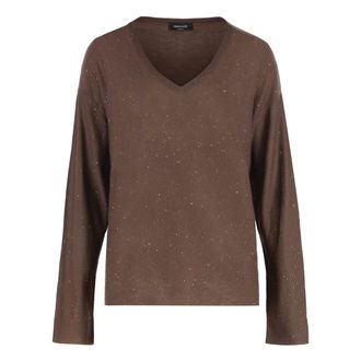 Fabiana Filippi V-neck Knitwear, female, Brown, Size: XS Wool Sweater with Sequins