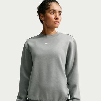 Nike Womens Studio Fleece Sport Dri-FIT Crew-Neck Sweatshirt in Grey | IO0428-084