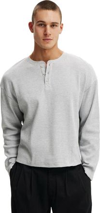 Cotton On Mens Relaxed Fit Textured Henley Long Sleeve in Grey Marle Waffle at Nordstrom, Size Xx-Large