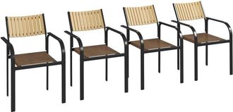 OUTSUNNY Juego De 4 Sillas De Jard&iacute;n Exterior Sillas Terraza Exterior Apilables Con Tela Transpirable Reposabrazos Y Respaldo 58x65x85 Cm Marr&oacute;n