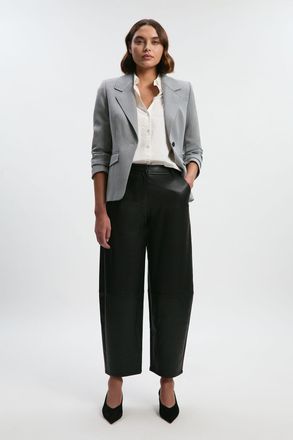 Karen Millen Womens Petite Faux Leather Barrel Leg Trouser - Black - Size 12 UK