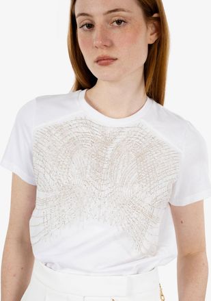 Elisabetta Franchi T-shirt in jersey con cristalli ricamati bianca
