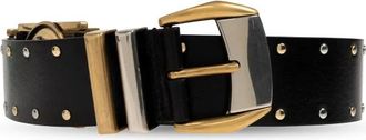 Versace Studded Leren Riem 4 cm - Dames - Riemen - Zwart - 80 CM - Leer - Accessoires