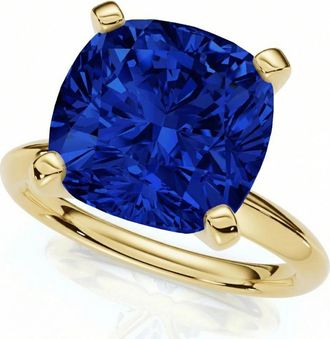 Pompeii3 5Ct Cushion Blue Sapphire Solitaire Ring 14k Gold Lab Grown 10MM