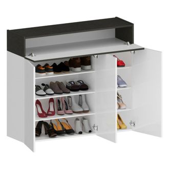 Dmora Zapatero Nick, Zapatero Con 4 Puertas Que Ahorra Espacio, Armario De Entrada Multifuncional, 114x38h100 Cm, Blanco Y Antracita, Con Embalaje Reforzado