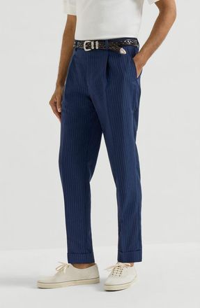 Brunello Cucinelli Chalk stripe trousers in Blue at Nordstrom, Size 52 It