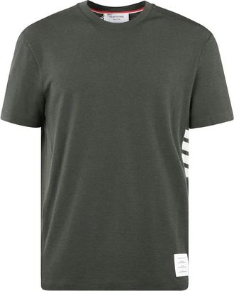 Thom Browne T-Shirts, male, Green, Size: L Wool Jersey Short Sleeve Tee with 4 Bar