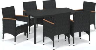 vidaXL Set De Comedor De Jard&iacute;n 7 Pzas Y Cojines Rat&aacute;n Sint&eacute;tico Negro Vidaxl