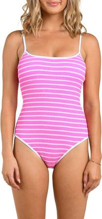 Citrus Brenton Square Neck Rib One-Piece Swimsuit in Pop Pink at Nordstrom, Size X-Small