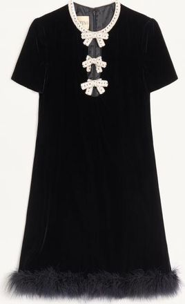 Valentino Abito Corto In Velluto Sable Ricamato Donna NERO/SILVER 38