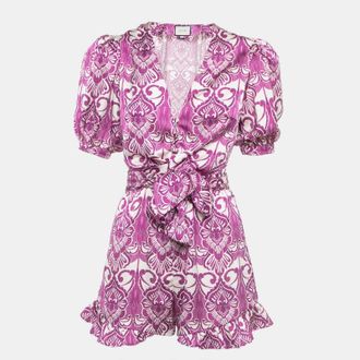 Alexis Alexis Purple Printed Satin Knotted Romper Jumpsuit