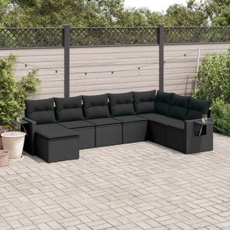vidaXL Set De Sof&aacute;s De Jard&iacute;n 8 Piezas Y Cojines Rat&aacute;n Sint&eacute;tico Negro Vidaxl