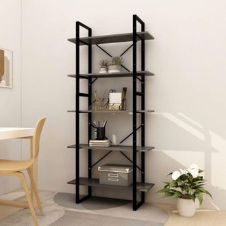 vidaXL Vidaxl - Libreria a 5 Ripiani Grigia 80x30x175 cm in Legno di Pino