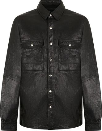 Rick Owens Denim Shirts, male, Black, Size: L Overshirt in leather crumpled effect
