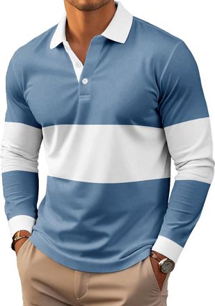 Generic Mens Polo Shirt Long Sleeve Stripe Classic Collar Casual Golf Polo Contrast T-Shirt (UK, Alpha, 3XL, Regular, Regular, Striped Polo shirt10)