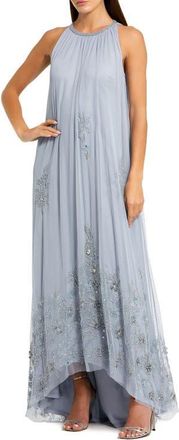 Mac Duggal High Neck Floral Embellished Trapeze Gown in Powder Blue at Nordstrom, Size 14