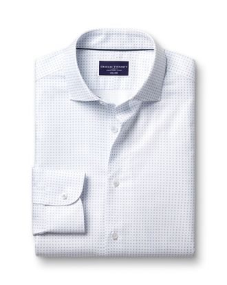 CHARLES TYRWHITT Semi-Cutaway Collar Non-Iron Micro Geo Twill Print Cotton Shirt - Light Blue Size Large by Charles Tyrwhitt