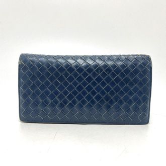 Bottega Veneta Blue Leather Long Wallet (Bi-Fold) (Pre-Owned)