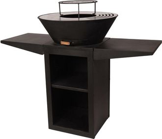 Purline Barbacoa Con Plancha Redonda Con Grill Y Soporte En Acero Negro