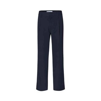 Sams&oslash;e & Sams&oslash;e Valentin Pleated Broeken - Heren - Straight fit broeken - Blauw - L - Polyester - Broeken