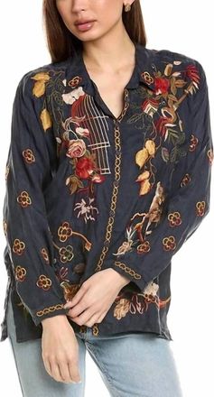 Johnny Was The Audrey Oversized Embroidered Blouse In Graphite